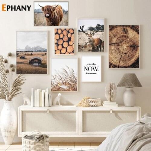 Nordic Wild Life Deer Poster Wall Art Yak Farm Landscape Canvas Painting Growth Ring print poster for Living Room Home Decor