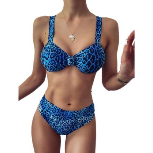 AA New Arrival Split Swimsuit Sexy Two Piece Leopard High Waist Bikini Bathing Suit with Chest Pad Swimming Suits Bathingsuits