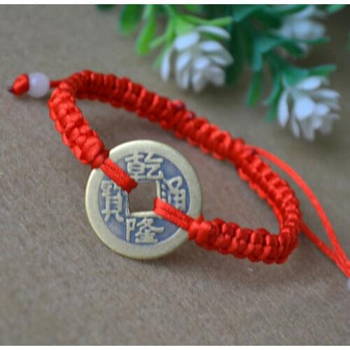 Adjustable Tibetan Red silk weaving ancient coins blessing Bracelet