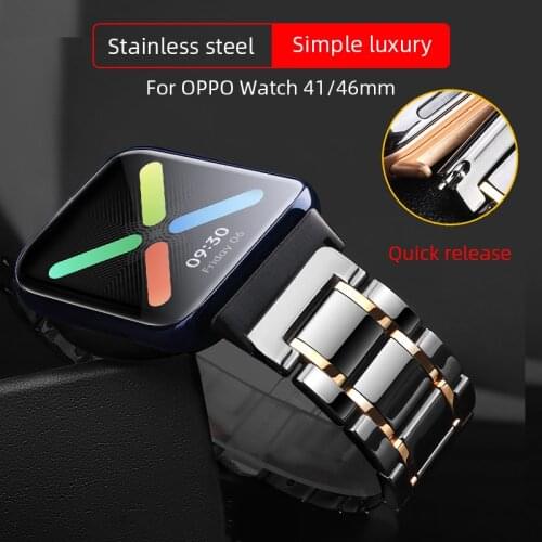 Ceramic Watch Band Oppo Watch Band 41/46mm Smart Watch Replacement Strap Stainless Steel Bracelet Strap