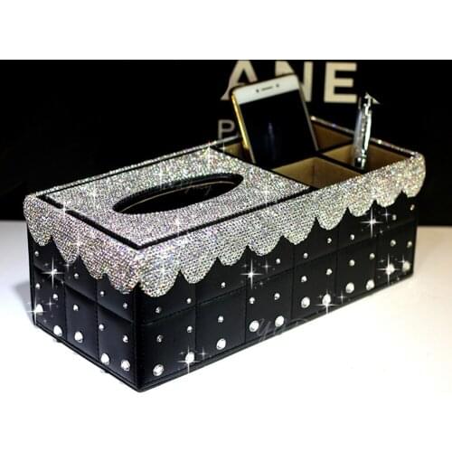Luxury Bling Special Rhinestone Decor Tissue Box Handmade Holder Armrest Block Style for Car Home Office