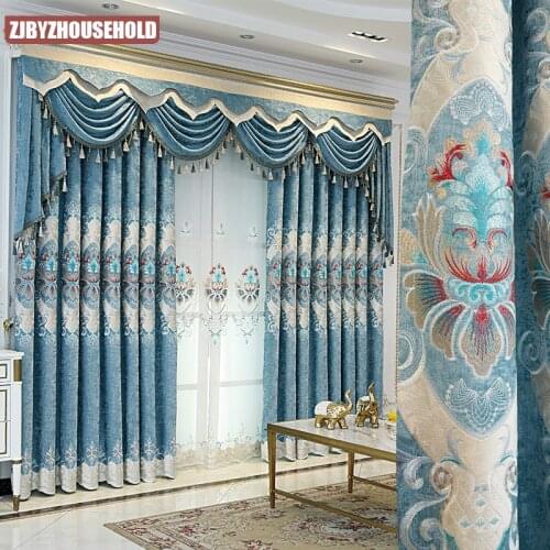 European Style Luxury Blackout Embroidered Curtains for High-end Living Room Bedroom Study Balcony Curtain Customization