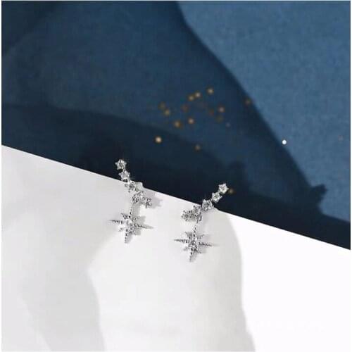 925 Sterling Silver Zircon Star Stud Earrings Girls Shinning Star Ear Stud Fashion Jewelry