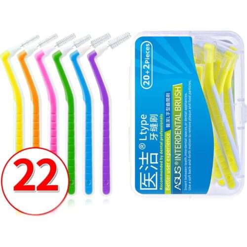 22Pcs 0.6-1.5mm L Type Medical Cleaning Interdental Brush For Adults Kids Push-Pull Cleaning Correction Interdental Brushs