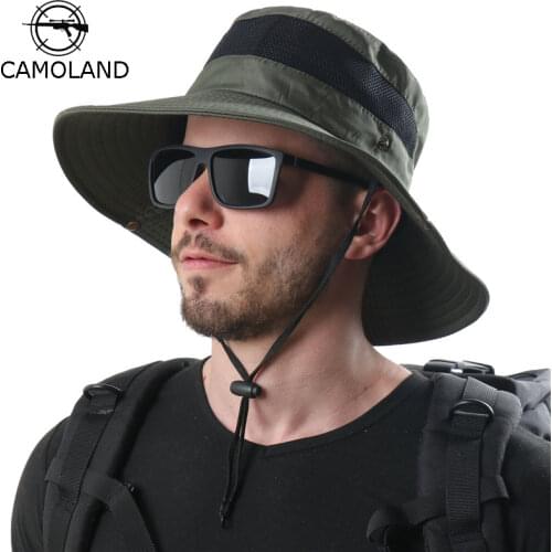 CAMOLAND Summer UV Protection Sun Hats Women Men Breathable Mesh Boonie Hat Outdoor Wide Brim Panama Hat Hiking Fishing Caps