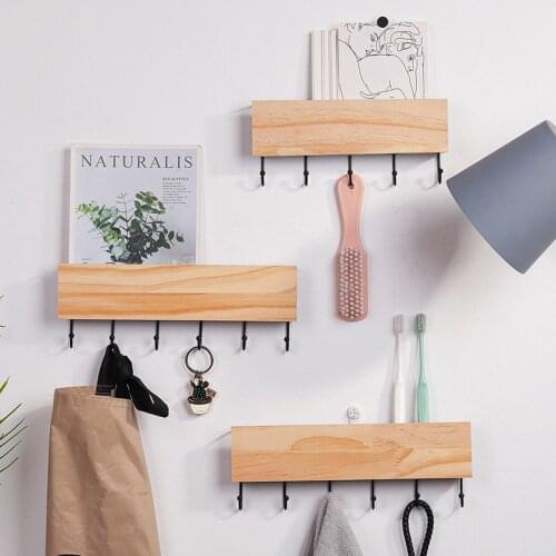Modern Simple Iron Wooden Hook Storage Rack Wall Shelf Key Holders Clothing Rack Home Deocr Accessories Organizers Storage