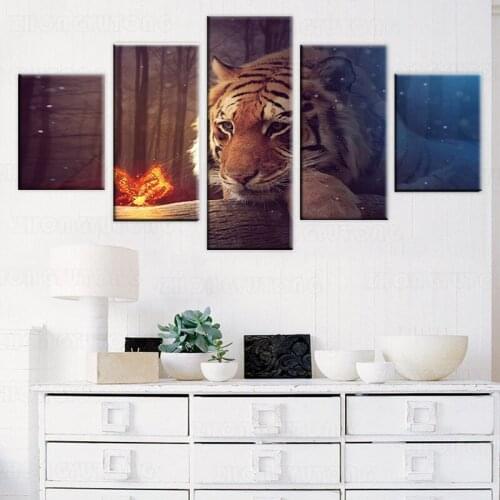 Modern Canvas Pictures HD Printed Wall Art Frame Living Room Home Decor 5 Pieces Glowing Butterfly Animal Tiger Painting Posters