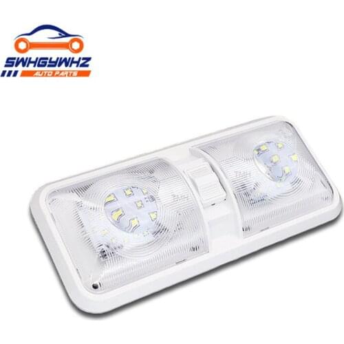 LED Light 12V 4000-6500K Ceiling Fixture Camper Trailer Marine Double Dome Light 48 LEDs