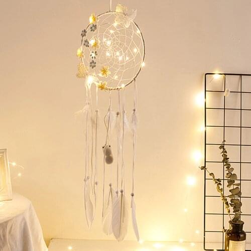 Nordic Style Dream Catcher Handmade Butterfly Flower LED Light Home Wall Hanging Ornament Decor for Bedroom Baby Room DROPSHIP