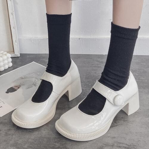 Rimocy Chunky Heel Platform Mary Janes Women Patent Leather Big Square Toe High Heels Pumps Lovely Girls Cosplay Lolita Shoes