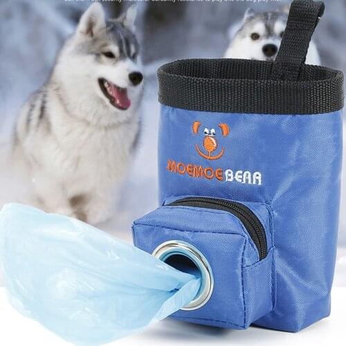 Oxford Pet Dog Feeding Bag With Garbage Bags Portable Outdoor Pet Dog Treat Pouch Puppy Snack Reward Waist Bag Pockets Dog Bowl