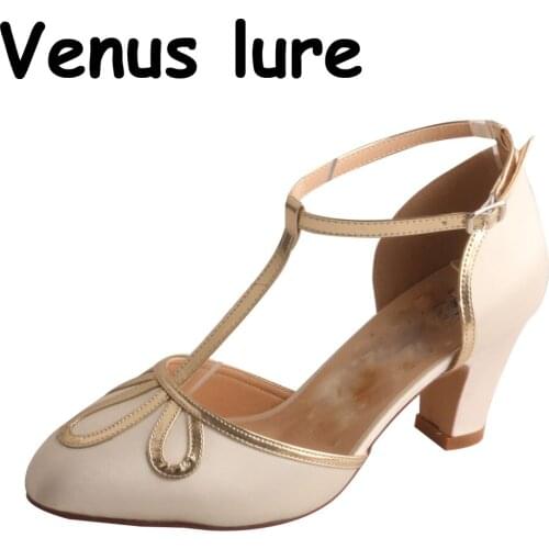 Venus lure Womens Closed Toe t Strap Shoes for Wedding Block Heel 7CM