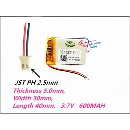 XHR-2P 2.5 503040 3.7V 600MAH Lithium Polymer Rechargeable Battery 503042 cordless phone MP4 MP5 DVD DVR Camera GPS bluetooth