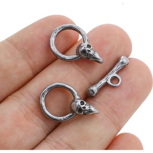 2sets lot Retro Punk Skull Stainless Steel OT Clasps Hooks Toggle Buckle Connectors for DIY Bracelet Necklace Jewelry Making