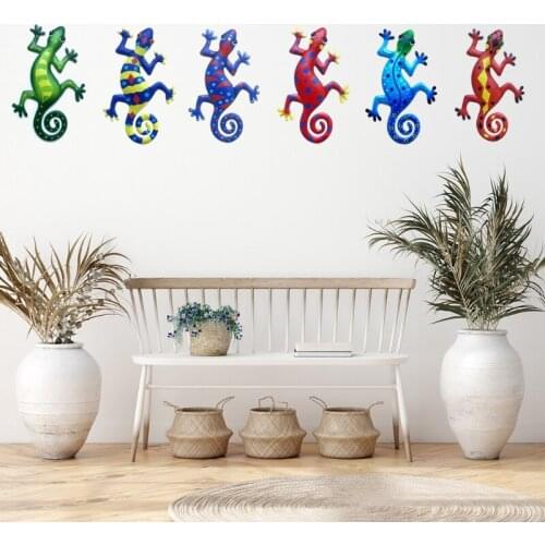 Iron Art Gecko Ornaments Metal Lizard Art Sculpture for Patio Outdoor Wall Fence Hanging Decorations