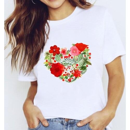 Lady Graphic T Shirt Ladies Female Tee T-Shirt T-shirts Top for Women Flower Heart Shape Floral Love Trend Clothing Print