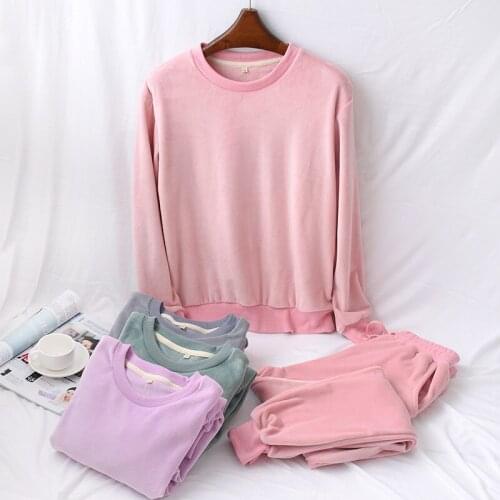 Women Men Winter Autumn Warm Flannel Sleepwear 2PCS Pullover Pajamas Set Couples Homewear Island velvet pyjamas homme