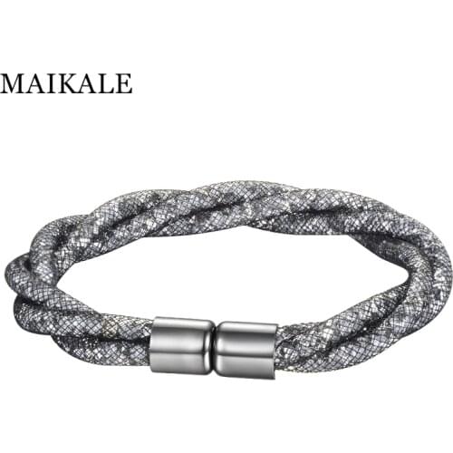 MAIKALE High Quality New Bracelets for Women Austrian Crystal Magnet Buckle Fashion Jewelry Shiny Rhinestone For Women