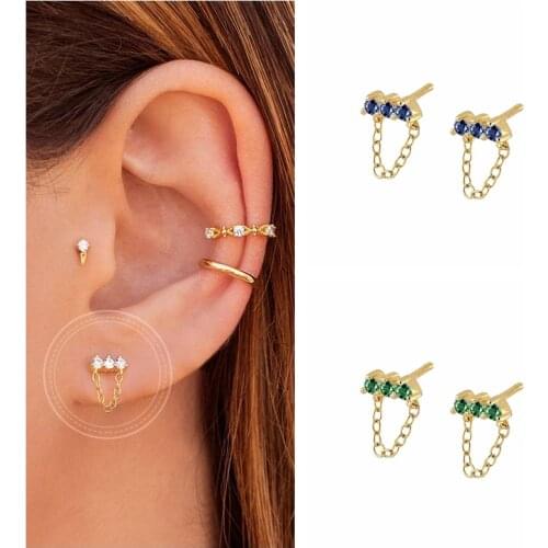 925 Sterling Silver Ear Needle Crystal Chain Stud Earring Minimalism Exquisite Earrings Fashion Jewelry For Women Birthday Gifts