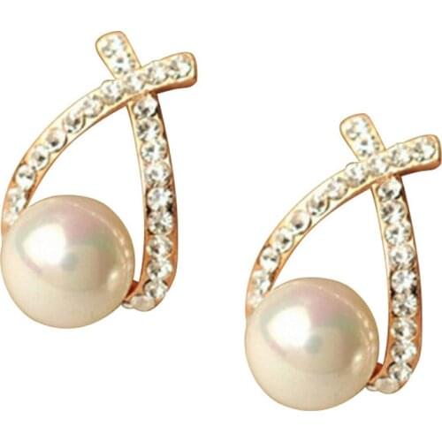 Women Fashion Jewelry Gold Crystal Elegant Pearl Earrings Cluster Drop Earrings Trendy Stud Earrings Girls Birthday Accessories