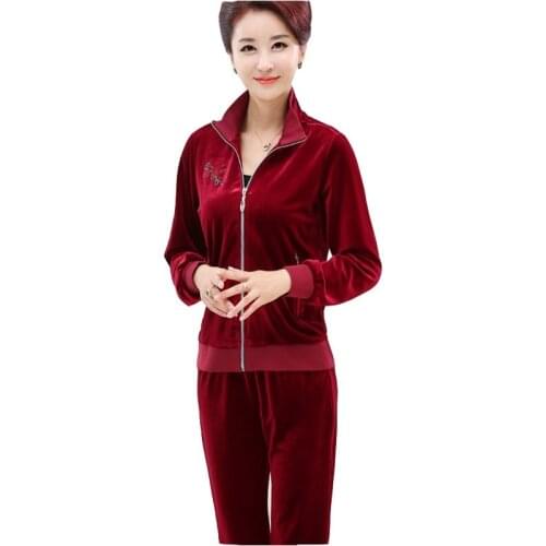 Spring Autumn Women Velvet Tracksuit Long Sleeve Jacket+Trousers Two-piece Velvet Suit Pants Set