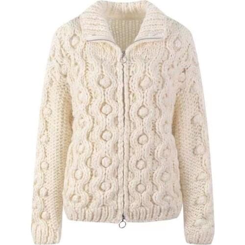 Winter 2021Womens Thick Zipper Cardigan Sweater Coat Thick Wool Handmade Woven Sweater Cardigan Warm Pink Sweater