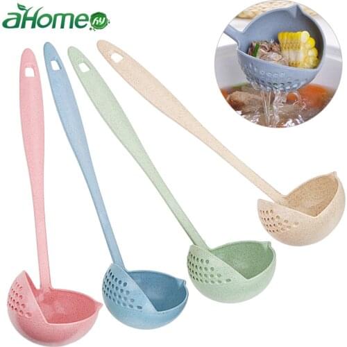 2 in 1 Eco-Friendly Wheat Straw Soup Spoon Colander Spoon ladle Colander with Filter Flatware Kitchen Gadget cooking Accessories