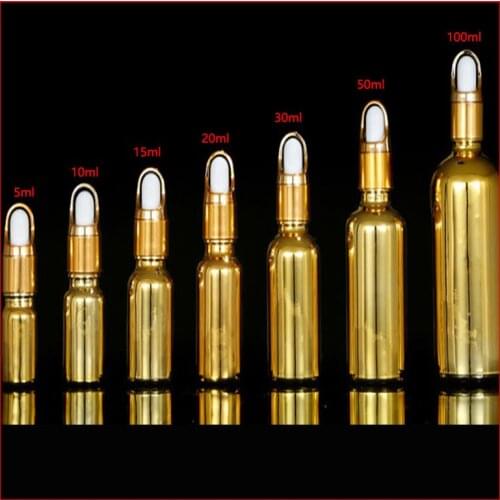 5/10/15/20/30/50/100ml gold plated glass dropper bottle container,essentical oil bottle refillable cosmetics bottles