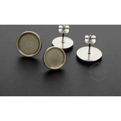 6-12MM Silver Stainless Steel Round Bezel Studs Earrings Settings DIY Jewelry Supplies Findings 1702174
