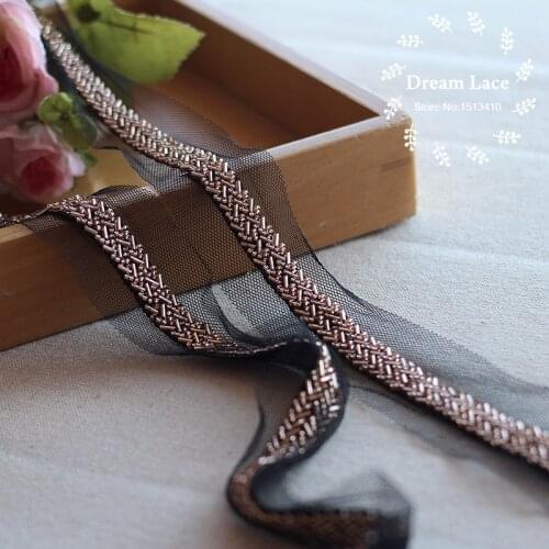 2 Yard/Lot 1.1cm dark gold clothing accessories collar flower diy handmade beading lace trim clothes lace fabric