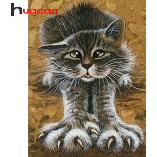 Huacan 5d DIY Diamond Painting Full Square/Round Cat Cross-stitch Embroidery Sets Mosaic Animal Paintings For Interior