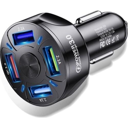 4 USB Car Charger QC3.0 4.0 PC Retardant Material Stable Current Output LED Light One 4in1 Auto Mobile Phones Charging in car
