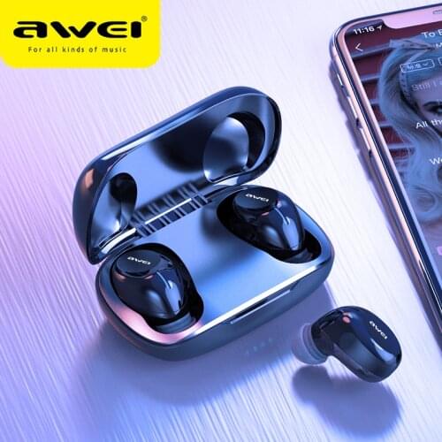AWEI Budget TWS In Ear Mini Earbuds Gaming Bluetooth-compatible 5.0 Sound Hifi Earphones With Mic Touch Contorl Wireless Headset