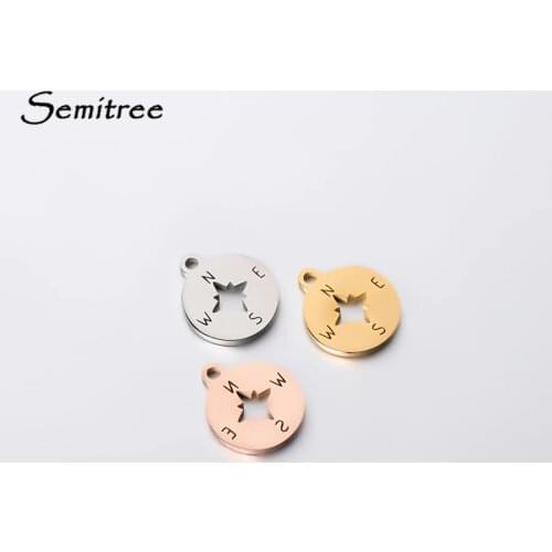 Semitree 5pcs Stainless Steel Compass Charms Gold Necklace Pendant Bracelet Making for DIY Jewelry Findings Handmade Supplies