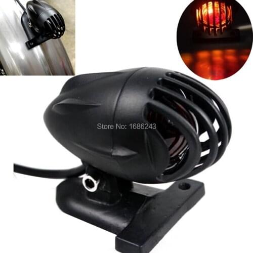 Black Motorcycle Fin License Plate Mount Bullet Tail Brake Light Red Bulb Stop Lamp Fits For Harley Bobber Chopper Custom