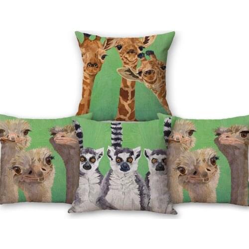 Decorative Cushion Covers Giraffe Ostrich Ring-Tailed Lemur Animals Pillow Case Modern Decor Sofa Pillowcase 45X45cm