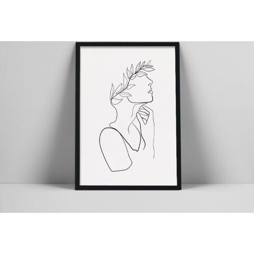 Greek Goddess Art Print | Greek Woman Line Drawing | Hand Drawn Sketch Of Woman | Flower Crown Woman Wall Art | Eucalypower Bas