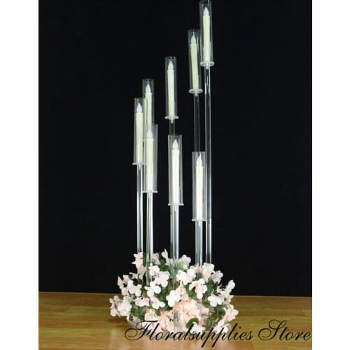 6PCS 8 Arm Crystal Acrylic Candelabra Wedding Decoration 125cm Tall Candle Holder for Marriage Ceremony Event Party Decor