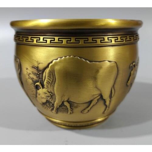 China brass seiko five cow cylinder crafts statue