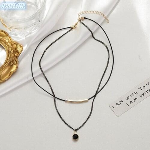 Kshmir Light Luxury Collarbone Chain Women Short Neck with Black Crystal Collarbone Necklace Double Necklace Accessories