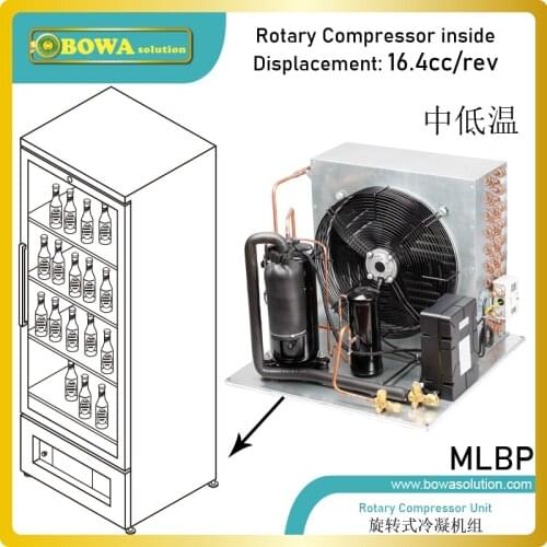 0.75HP air cooled condensing unit is with hermetic rotary compressors, oil separator, 3-in-1 components,etc., wonderful design