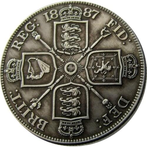 UF(01)GREAT BRITAIN, Victoria Double Florin 1887 Silver Plated Copy Coin