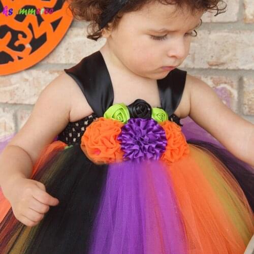 Baby Girls Halloween Costume Flower Kids Tutu Dress Children Princess Tulle Dress Rainbow Princess Children Ball Gown