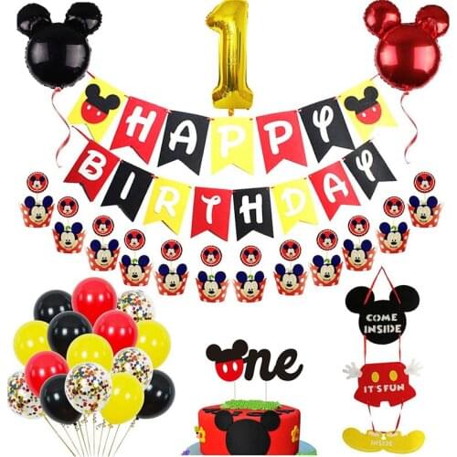 Mickey Mouse 1nd/2nd Birthday Party Supplies Decorations Includes Birthday Banner,Welcome Hanger Door Sign, Cake Cupcake Toppers