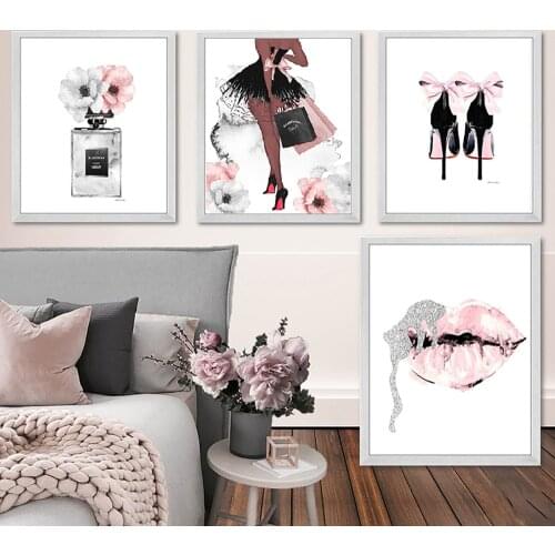 Modular Pictures Nordic HD Printed Fashion Perfume Lip Poster High Heels Wall Art Canvas Painting Home Decor Living Room Frame