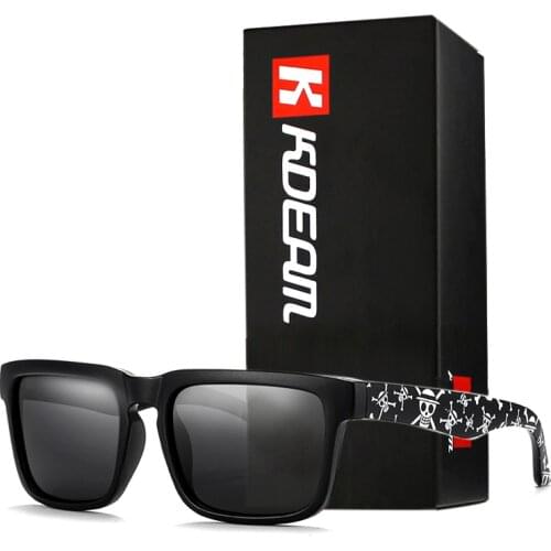 KDEAM 2021 New Updated Polarized Sunglasses for Men Classic Square Unisex Sport Brand Designer Eyewear Skull Pattern Temples