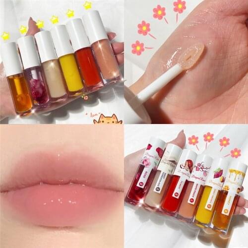 1PC Natural Plant Extarct High Gloss Lip Oil Moisturizer Dry Flower Lip Gloss Oil Nourishing Lip Oil Biting Lip Plumper Lip Care