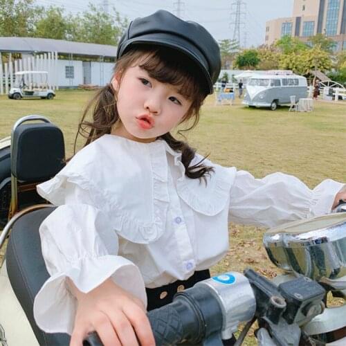 New Baby Girls Autumn Clothes Shirt Kids Long Sleeve Tops Korean Lotus Leaf Doll Collar Sweet Blouse For Girl Kids White Shirt