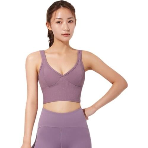 2021 New Temperament V-Neck Widened Shoulder Strap Yoga Bra Womens High-Intensity Running Shockproof Beautiful Back Sports Bra