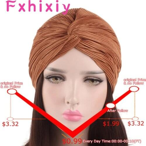 New Women Soft Turban Solid Bandana Sleep Cap Headwear Beanie Indian Pleated Hat Chemo Cancer Bonnet Hijab Wrap Head Cover